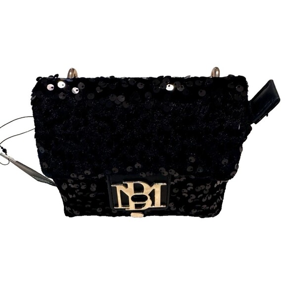 Badgley Mischka Black Sequin Metal Handle Bag 5x6x3 BONUS CC wallet - Picture 2 of 8